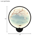 Chinese Style Acrylic Led Wall Sconce In Black Ginkgo/Blooming Plum Mural Light Fixture For Bedrooms