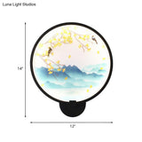 Chinese Style Acrylic Led Wall Sconce In Black Ginkgo/Blooming Plum Mural Light Fixture For Bedrooms