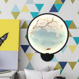 Chinese Style Acrylic Led Wall Sconce In Black Ginkgo/Blooming Plum Mural Light Fixture For Bedrooms