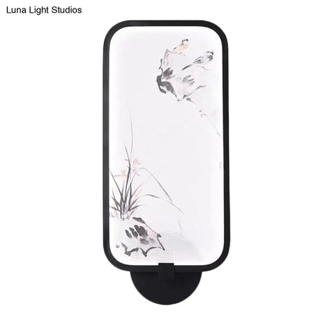 Chinese Style Acrylic Wall Mural Led Lamp: Rectangle Black Wall-Mounted With Bird Pattern