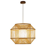 Chinese Style Bamboo Lantern Pendant: Beige Round Hanging Light For Dining Table - 1 Bulb / 16