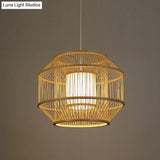 Chinese Style Bamboo Lantern Pendant: Beige Round Hanging Light For Dining Table - 1 Bulb