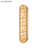 Chinese Style Beige Led Flush Wall Sconce With Carved Wood Shade