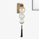 Chinese Style Brass/Chrome Sphere Sconce Light - Clear/Amber/Light Blue Glass Wall Mount Lamp With