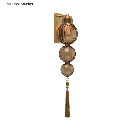 Chinese Style Brass/Chrome Sphere Sconce Light - Clear/Amber/Light Blue Glass Wall Mount Lamp With