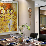 Chinese Style Brass/Chrome Sphere Sconce Light - Clear/Amber/Light Blue Glass Wall Mount Lamp With