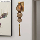 Chinese Style Brass/Chrome Sphere Sconce Light - Clear/Amber/Light Blue Glass Wall Mount Lamp With