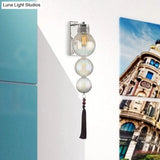 Chinese Style Brass/Chrome Sphere Sconce Light - Clear/Amber/Light Blue Glass Wall Mount Lamp With