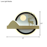 Chinese-Style Elk Deer Led Wall Lamp In Gold With Acrylic Rounded Design
