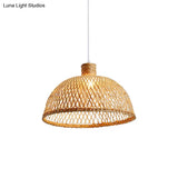 Chinese Style Handmade Bamboo Ceiling Light - Single Pendant For Restaurant Wood Finish
