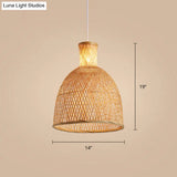 Chinese Style Handmade Bamboo Ceiling Light - Single Pendant For Restaurant Wood Finish