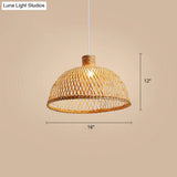 Chinese Style Handmade Bamboo Ceiling Light - Single Pendant For Restaurant Wood Finish