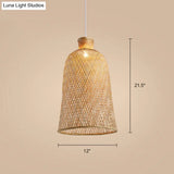 Chinese Style Handmade Bamboo Ceiling Light - Single Pendant For Restaurant Wood Finish