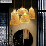 Chinese Style Handmade Bamboo Ceiling Light - Single Pendant For Restaurant Wood Finish