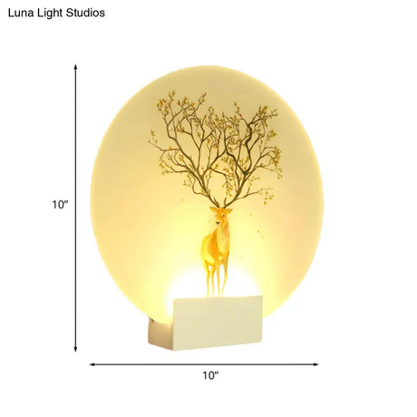Chinese Style Led Acrylic Elk Wall Lamp: Circular Living Room Mural Light In White