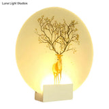 Chinese Style Led Acrylic Elk Wall Lamp: Circular Living Room Mural Light In White