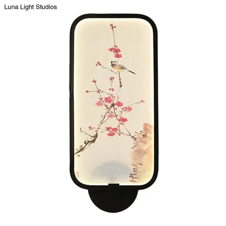 Chinese Style Led Acrylic Plum And Bird Mural Rectangle Wall Light