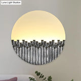 Chinese Style Led Corridor Wall Lamp: Blue/Silver Metallic Surface Patterned Light With Round