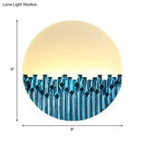 Chinese Style Led Corridor Wall Lamp: Blue/Silver Metallic Surface Patterned Light With Round