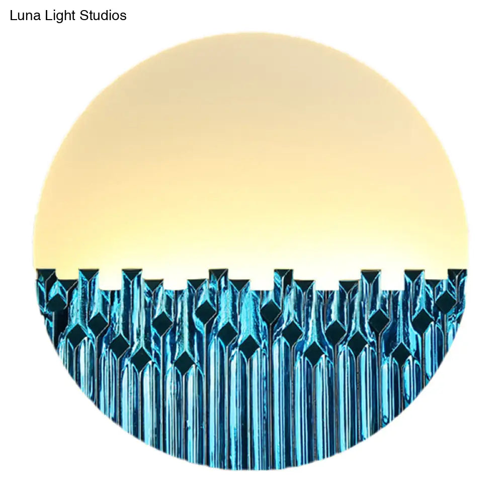 Chinese Style Led Corridor Wall Lamp: Blue/Silver Metallic Surface Patterned Light With Round
