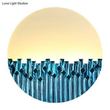 Chinese Style Led Corridor Wall Lamp: Blue/Silver Metallic Surface Patterned Light With Round