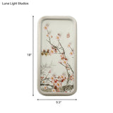 Chinese Style Led Corridor Wall Lamp (Pink Plum Blossom Mural) With Metal Shade