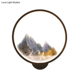 Chinese Style Led Hallway Wall Mural Lamp With Metal Shade - Black/White Mountain Patterned Lighting