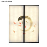 Chinese Style Led Sconce Light Fixture: Carp Artwork Bedside Mural Lighting In Black