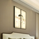Chinese Style Led Sconce Light Fixture: Carp Artwork Bedside Mural Lighting In Black