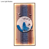 Chinese Style Led Wall Lamp - Fabric Script/Landscapes Mural Lighting Black