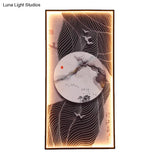 Chinese Style Led Wall Lamp - Fabric Script/Landscapes Mural Lighting Black
