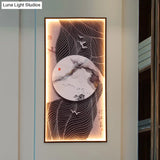 Chinese Style Led Wall Lamp - Fabric Script/Landscapes Mural Lighting Black
