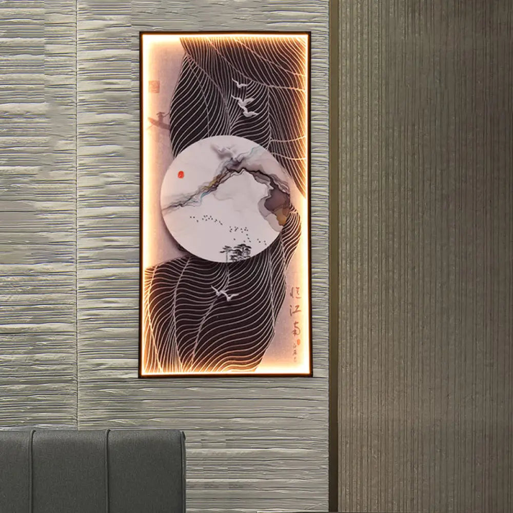 Chinese Style Led Wall Lamp - Fabric Script/Landscapes Mural Lighting Black / A