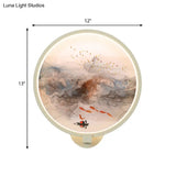 Chinese Style Led Wall Light - White Acrylic Mural Lamp For Hallway With Fish And Bird Design