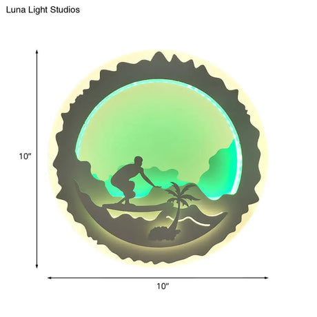 Chinese Style Led Wall Mounted Bedroom Mural Light With Loving Family/Surfing Pattern In
