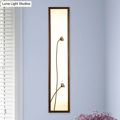 Chinese Style Led Wall Mural Lamp - Acrylic Brown Rectangle Mounted Light With Lotus/Leaf Pattern