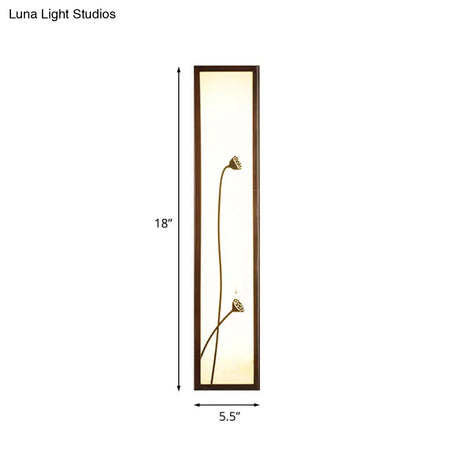 Chinese Style Led Wall Mural Lamp - Acrylic Brown Rectangle Mounted Light With Lotus/Leaf Pattern
