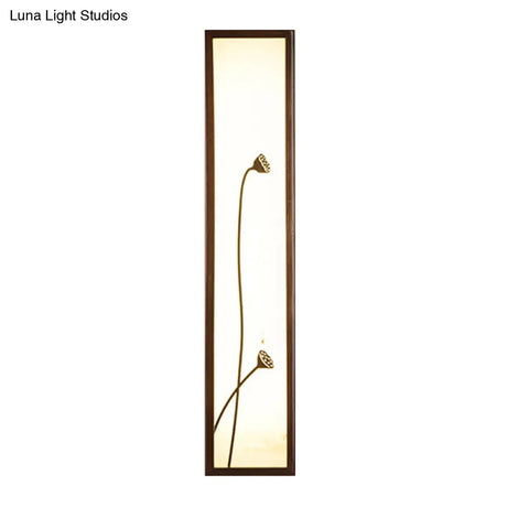 Chinese Style Led Wall Mural Lamp - Acrylic Brown Rectangle Mounted Light With Lotus/Leaf Pattern