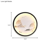 Chinese Style Led Wall Sconce - Foggy Mountains Fabric Mural Lamp
