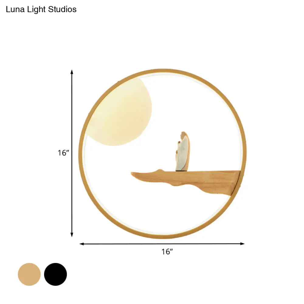 Chinese Style Led Wall Sconce Lighting - Thinker Study Room Mural Lamp In Black/Beige