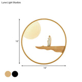 Chinese Style Led Wall Sconce Lighting - Thinker Study Room Mural Lamp In Black/Beige