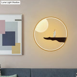 Chinese Style Led Wall Sconce Lighting - Thinker Study Room Mural Lamp In Black/Beige