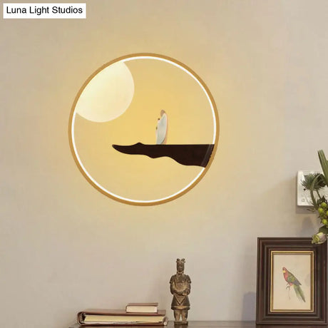 Chinese Style Led Wall Sconce Lighting - Thinker Study Room Mural Lamp In Black/Beige