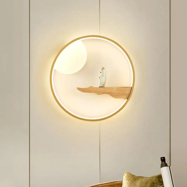 Chinese Style Led Wall Sconce Lighting - Thinker Study Room Mural Lamp In Black/Beige Wood