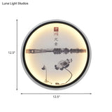 Chinese-Style Lotus Lake Led Wall Lamp In Black