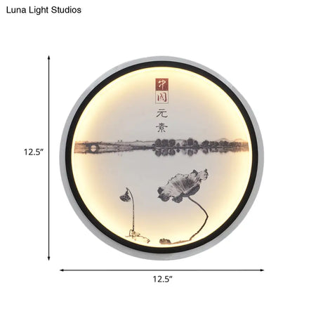 Chinese-Style Lotus Lake Led Wall Lamp In Black