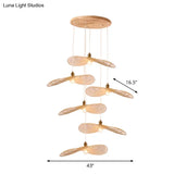 Chinese Style Lotus Leaf Pendant Light With Bamboo Shade - 1/3/6-Light Beige 14’/16.5’/19.5’ Wide