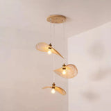 Chinese Style Lotus Leaf Pendant Light With Bamboo Shade - 1/3/6-Light Beige 14’/16.5’/19.5’