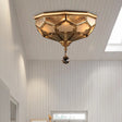 Chinese Style Opal Glass Dome Ceiling Lighting Brass Finish Flush Mount Light For Bedroom - 3/4 -