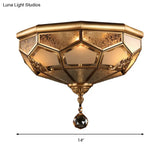 Chinese Style Opal Glass Dome Ceiling Lighting Brass Finish Flush Mount Light For Bedroom - 3/4 -